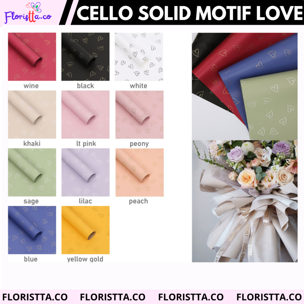 

(lembaran) kertas buket cellophane solid motif love flower wrapping