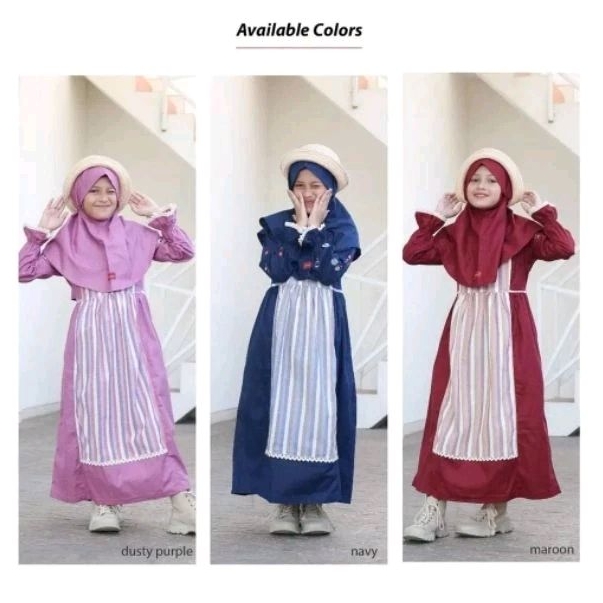 Gamis Anak Lucu Dannis JAPL1003 / Gamis Anak Maroon - Navy - Dusty Purple JAPL 1003 Dv