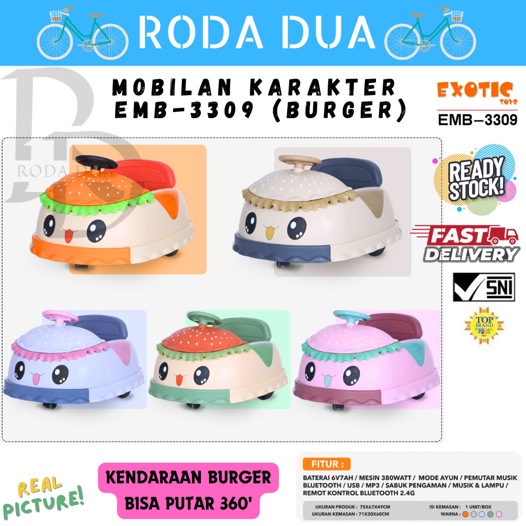 MOBILAN AKI ANAK KARAKTER BURGER LUCU - RC CAR EXOTIC EMB-3309 (BURGER) - MOBILAN ANAK
