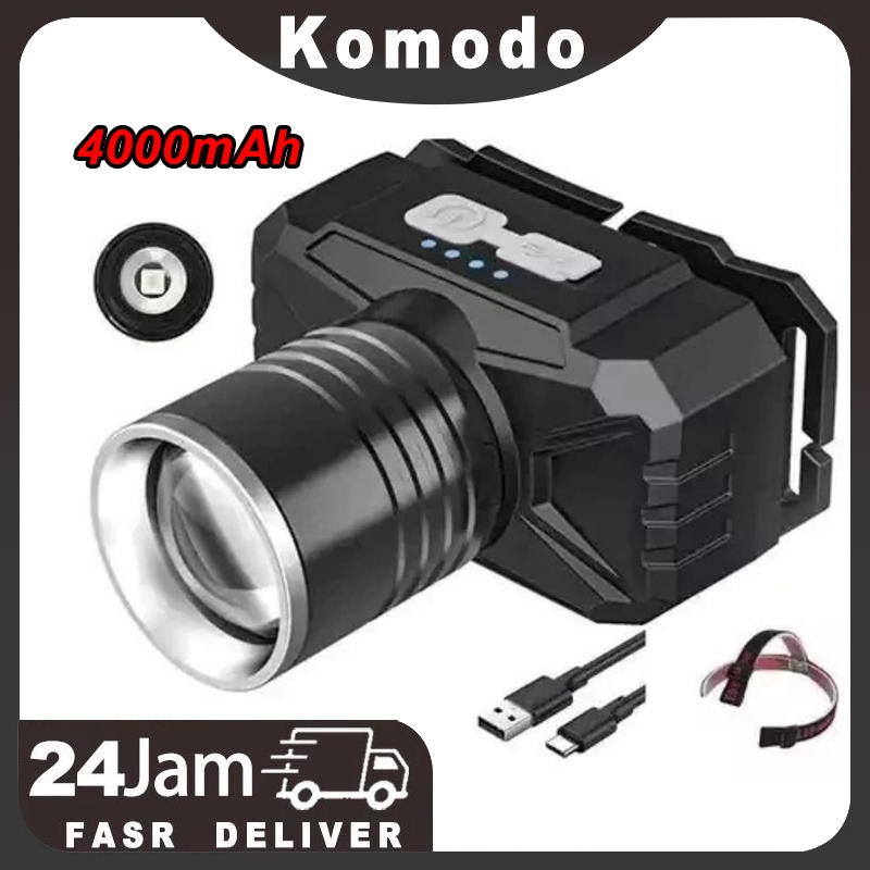 Senter Kepala senter super terang, lampu depan luar yang kuat, LED Zoom 100W Super Terang Mitsuyama,