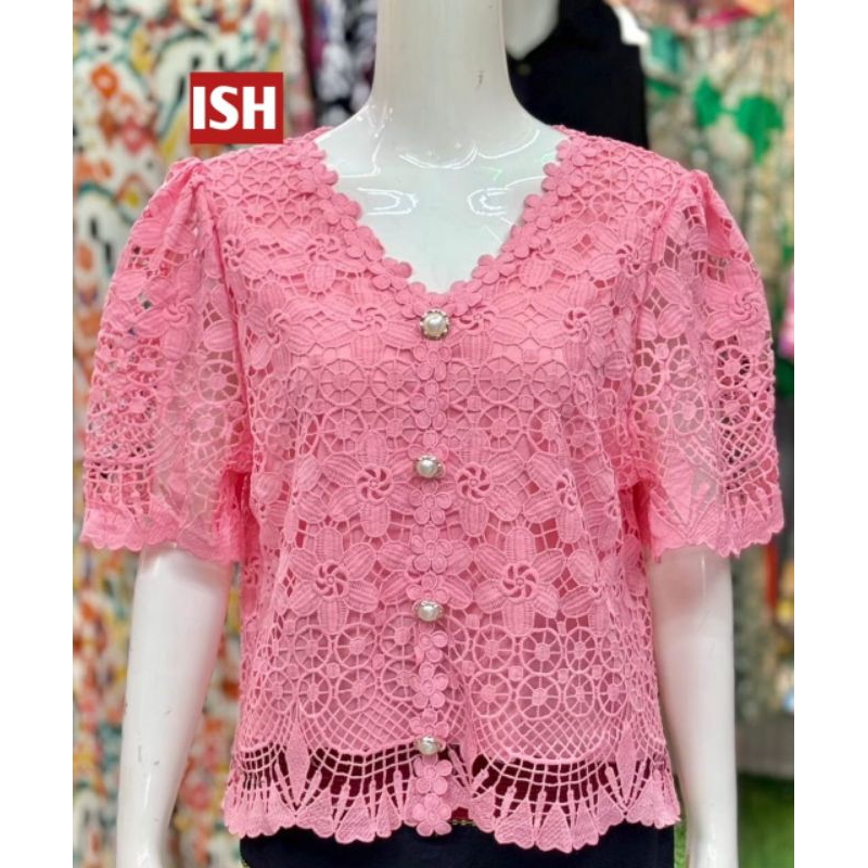 BLOUSE RENDA MOTIF BUNGA ATASAN KANCING DEPAN