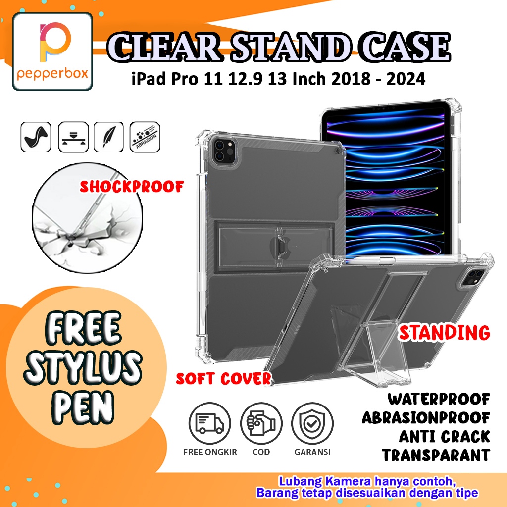 Case Stand iPad Pro 13 | Pro 12.9 | Pro 11 Inch 2024 2022 2021 2020 2018 A2926 A2837 Clear Anti Crac
