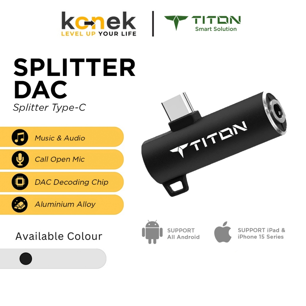 Titon Splitter Type C DAC Converter Jack 3.5mm Audio All Android & Iphone 15 Series