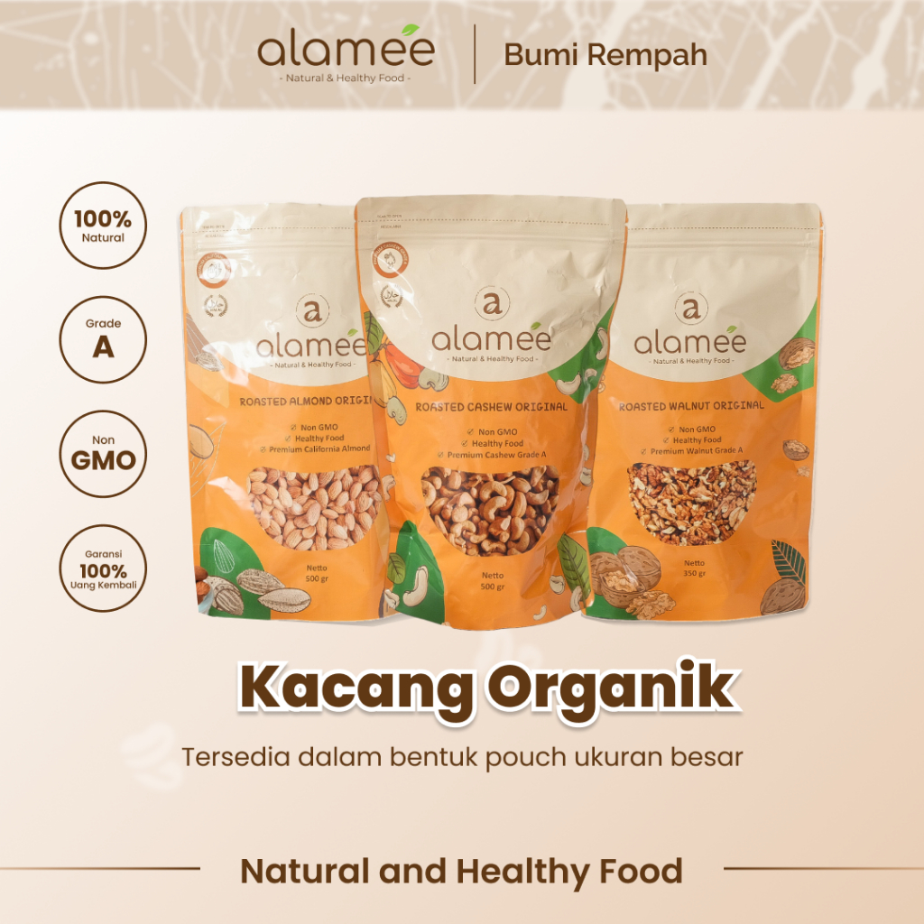 

Kacang Almond Almon Mede Walnut Pistachio Kupas Panggang Premium Roast Roasted Oven Siap Makan