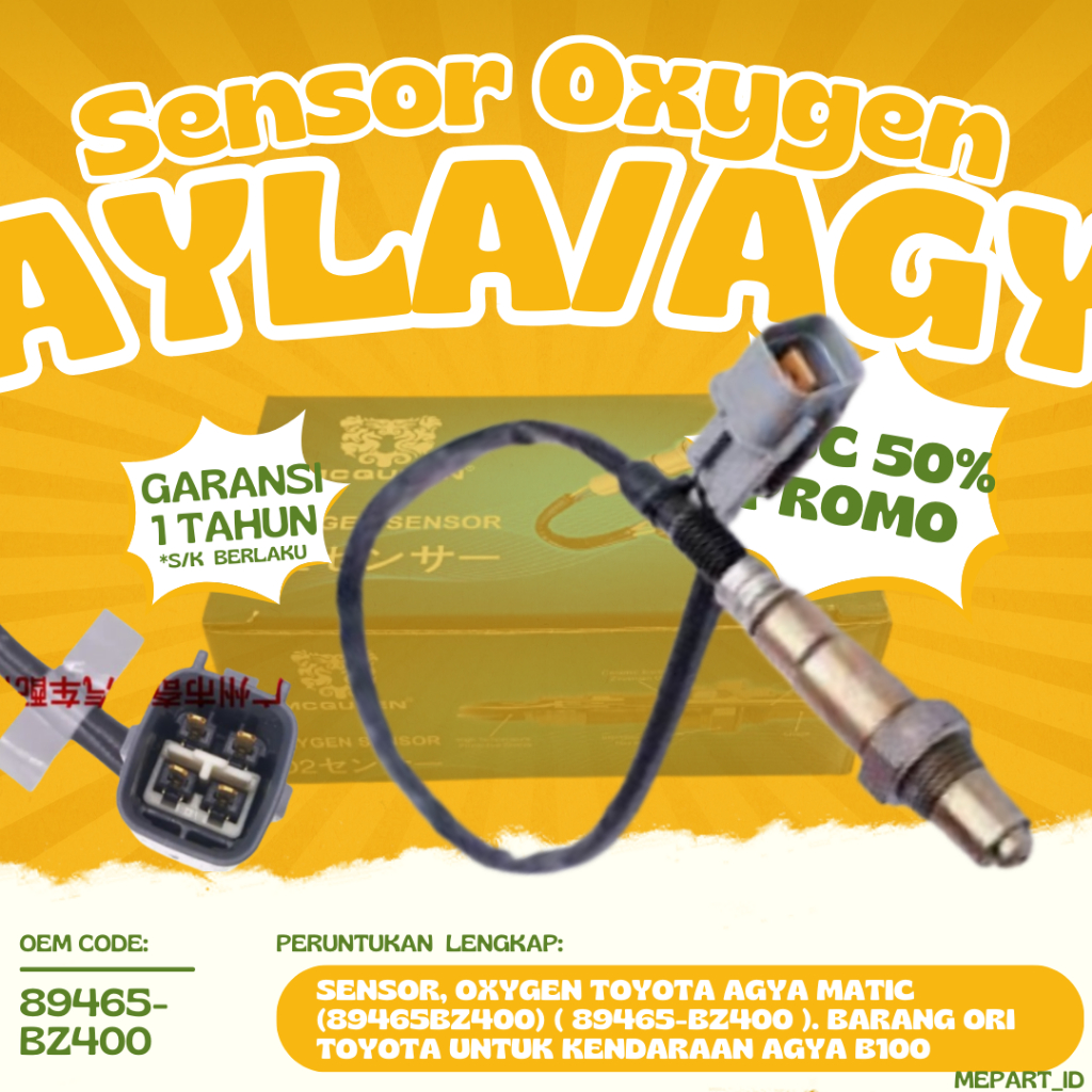 SENSOR OKSIGEN SENSOR, OXYGEN TOYOTA AGYA MATIC (89465BZ400) ( 89465-BZ400 ). Barang ori TOYOTA untu