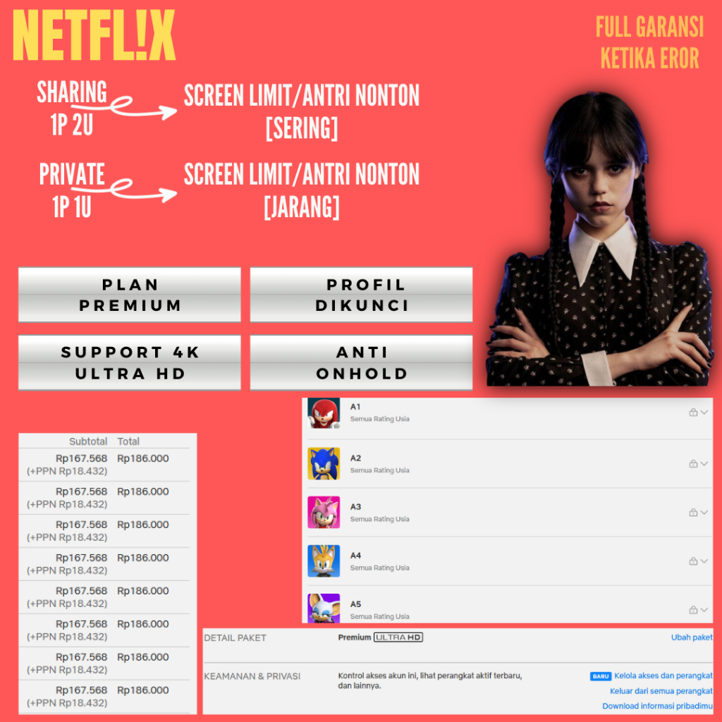 

NETTFLXX NETFFIX NETFLIXX 1 BLN BERGARANSI SHARING PRIVATE PREMIUM 4K ULTRA HD