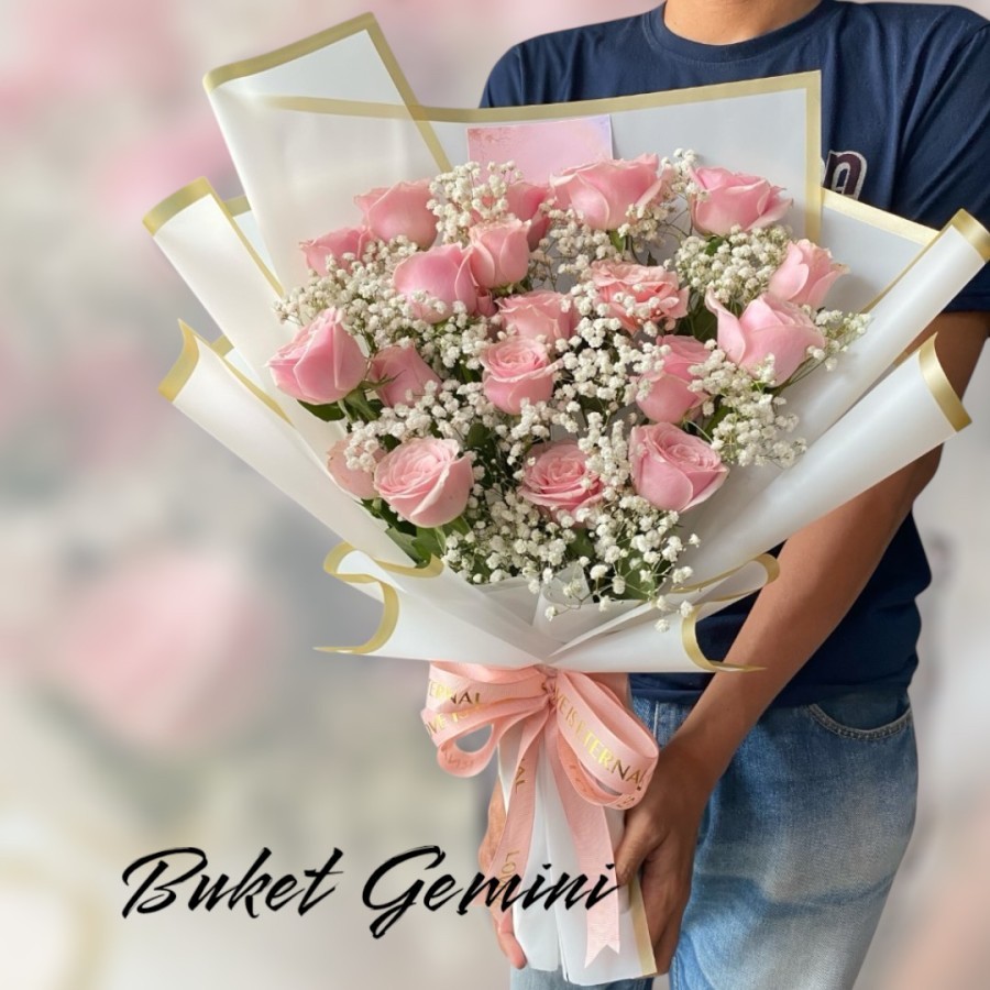 Buket Bunga Mawar Pink Soft Fresh, Buket Bunga Asli, Buket Bunga Segar, Buket Pernikahan, Buket Lama