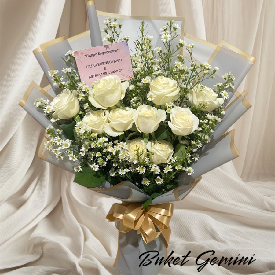 Buket Bunga Mawar Putih Asli, Buket Bunga Mawar Putih Fresh, Buket Pernikahan, Buket Lamaran, Buket 
