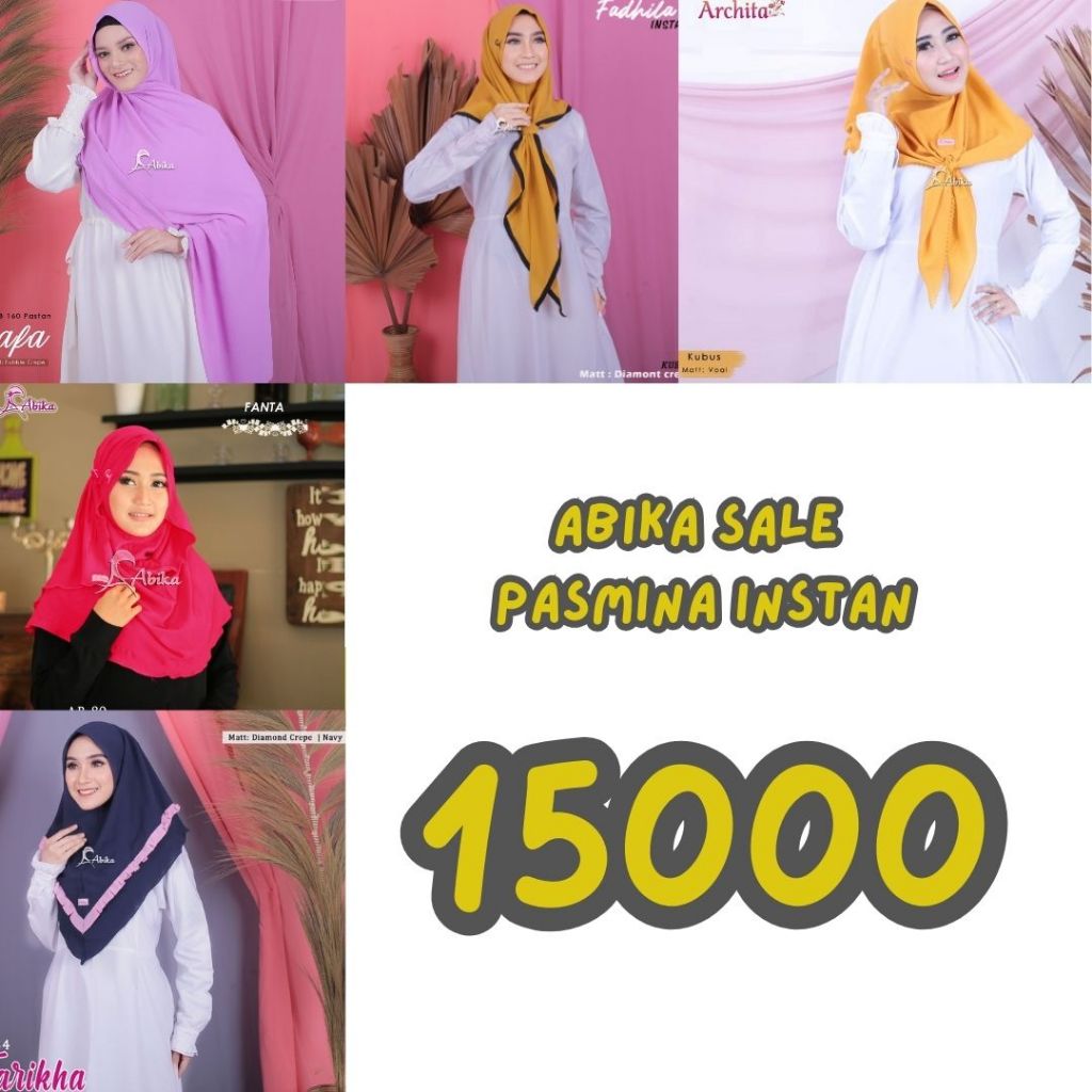 SALE ABIKA PASTAN PASHMINA INSTAN HIJAB CUCI GUDANG BAHAN CREPE MODEL JILBAB ANTI RIBET