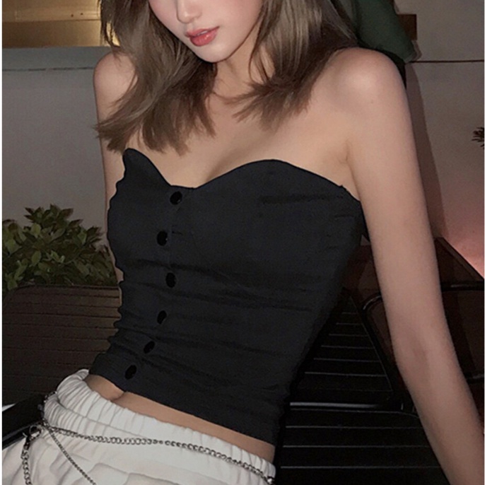 KODE Q57K Premium Simple Black Button Down Corset Top 2749 SML