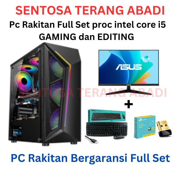 Pc rakitan intel core i5 monitor Asus 24" | VGA GT1030 4GB FullSet Cpu Komputer gaming