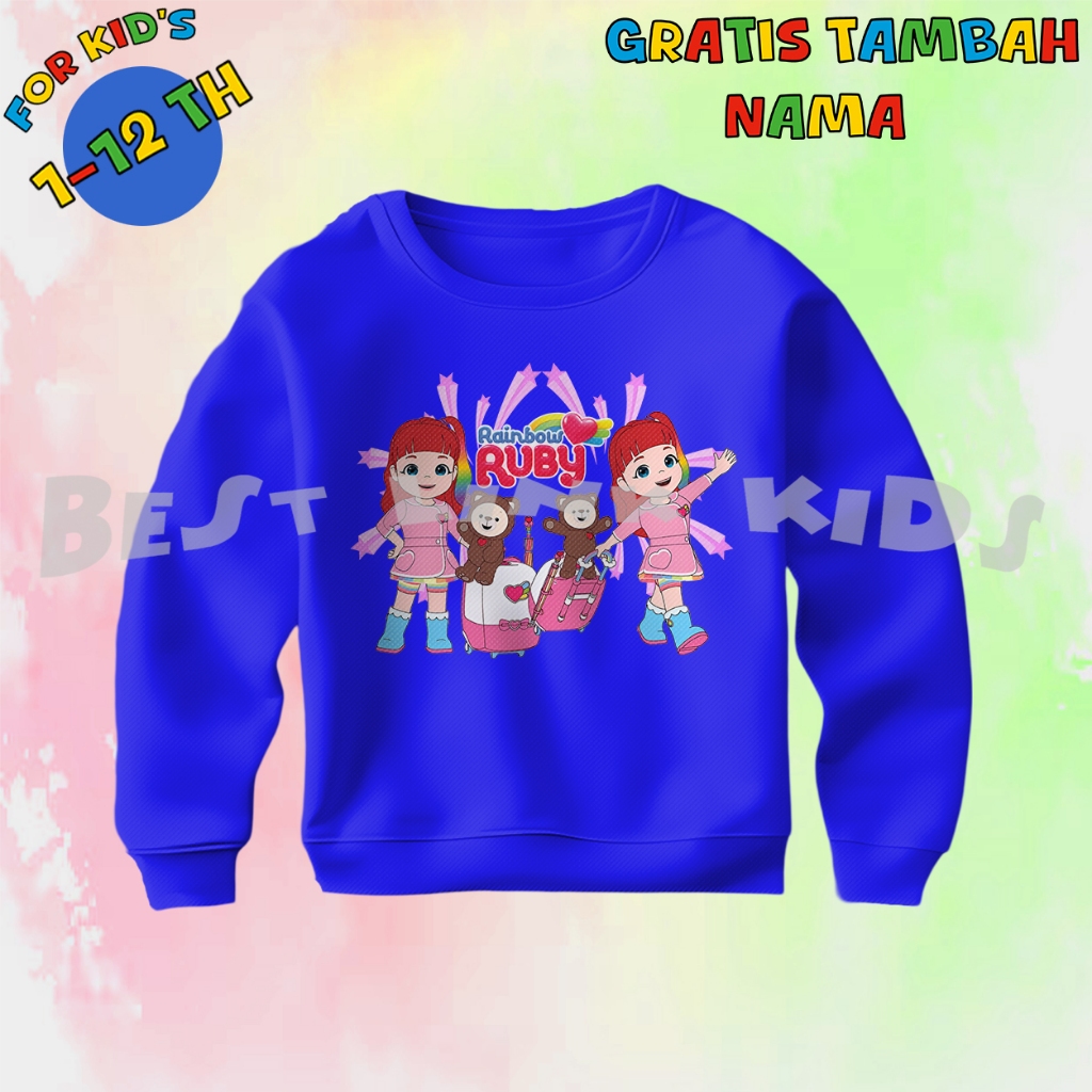 Sweater Anak Costum Crewneck Anak Rainbow Ruby Karakter Choco dan Ruby