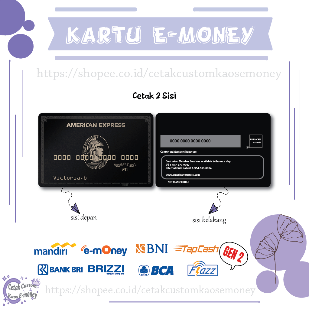 KARTU E MONEY E TOLL CARD AMERICAN EXPRESS BLACK EMONEY MANDIRI BNI BRI BCA - 2 SISI