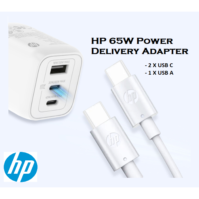 Adapter Charger HP A33A2P3 Portable Type C Type A 65 Watt Power Delivery Adapter Original For Laptop