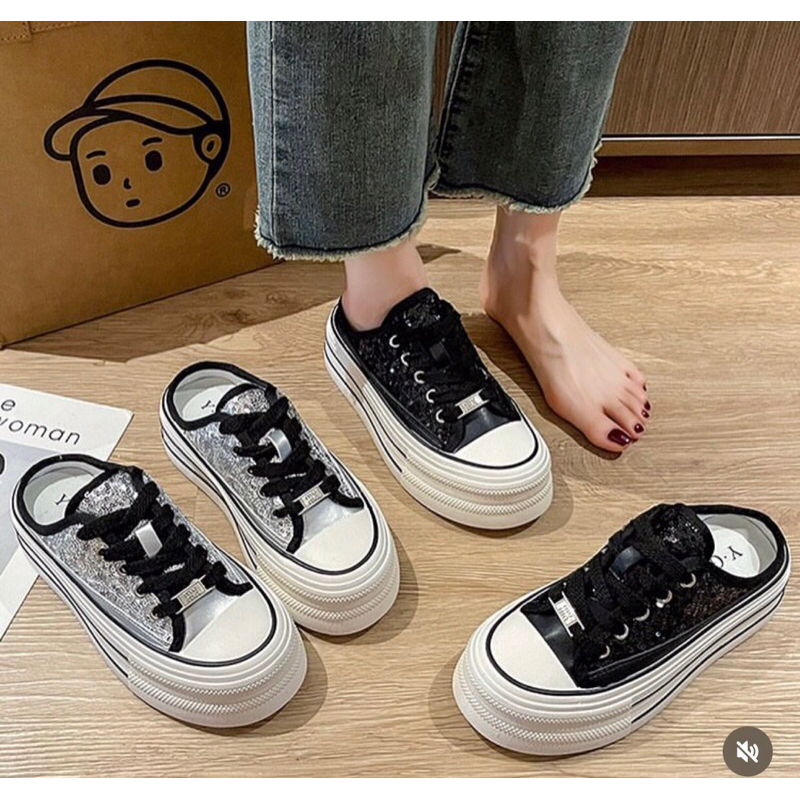 YS16881 sepatu sendal cewek slipon hak tinggi 5cm wedges casual korea style stylish trendi model ter