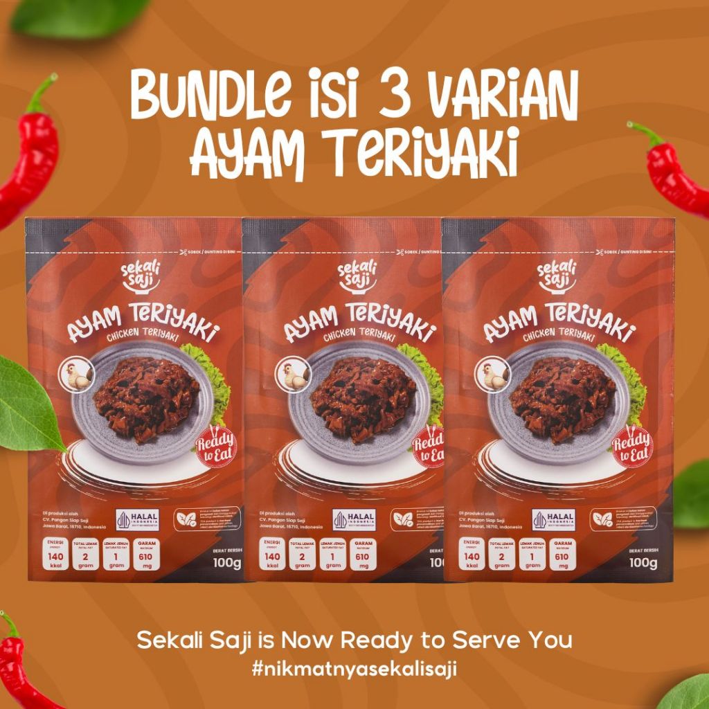 

SEKALI SAJI - Bundling Ayam Teriyaki Isi 3 Lauk Instant 100gr Makanan Siap Saji Lauk Mateng Halal