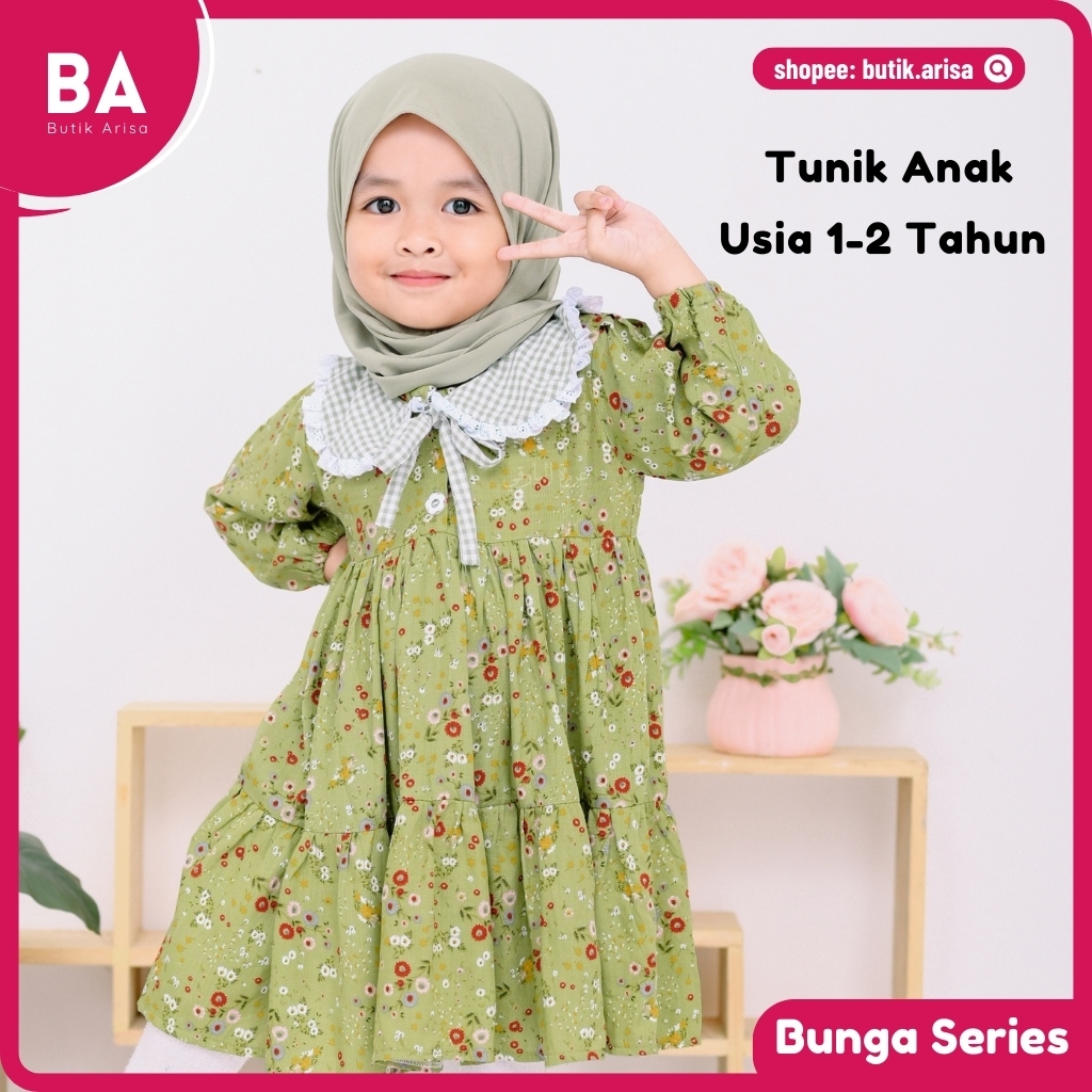 Tunik Anak Motif Bunga Usia 1 - 5 Tahun | Baju Atasan Tunik Bunga Bunga Anak Perempuan | Baju Atasan