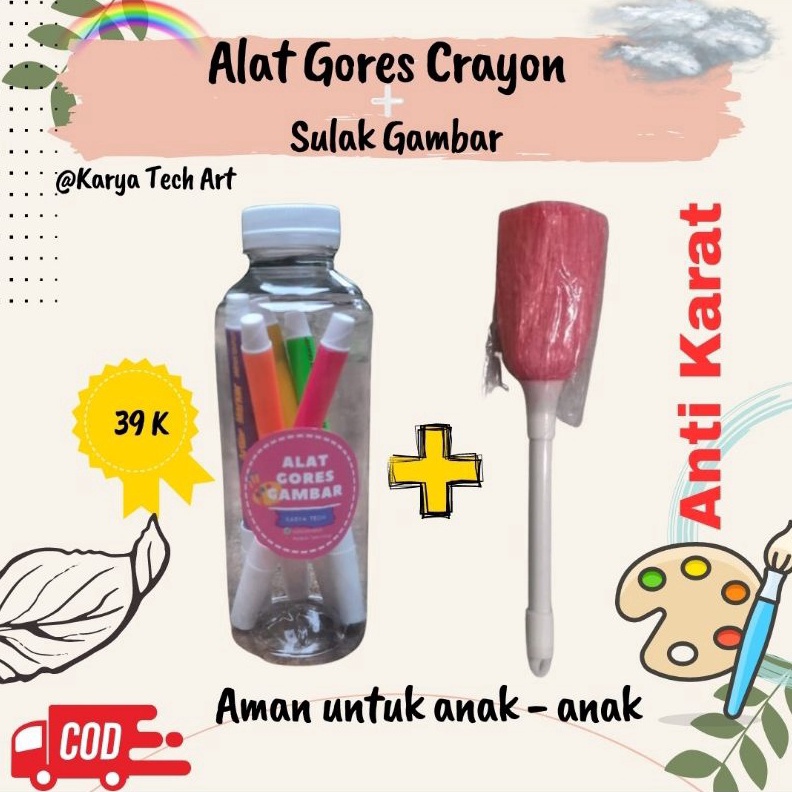 

KODE S56L ALAT GORESKERIK CRAYON BONUS SULAK GAMBAR BOTOL SIMPAN Gagang plastik