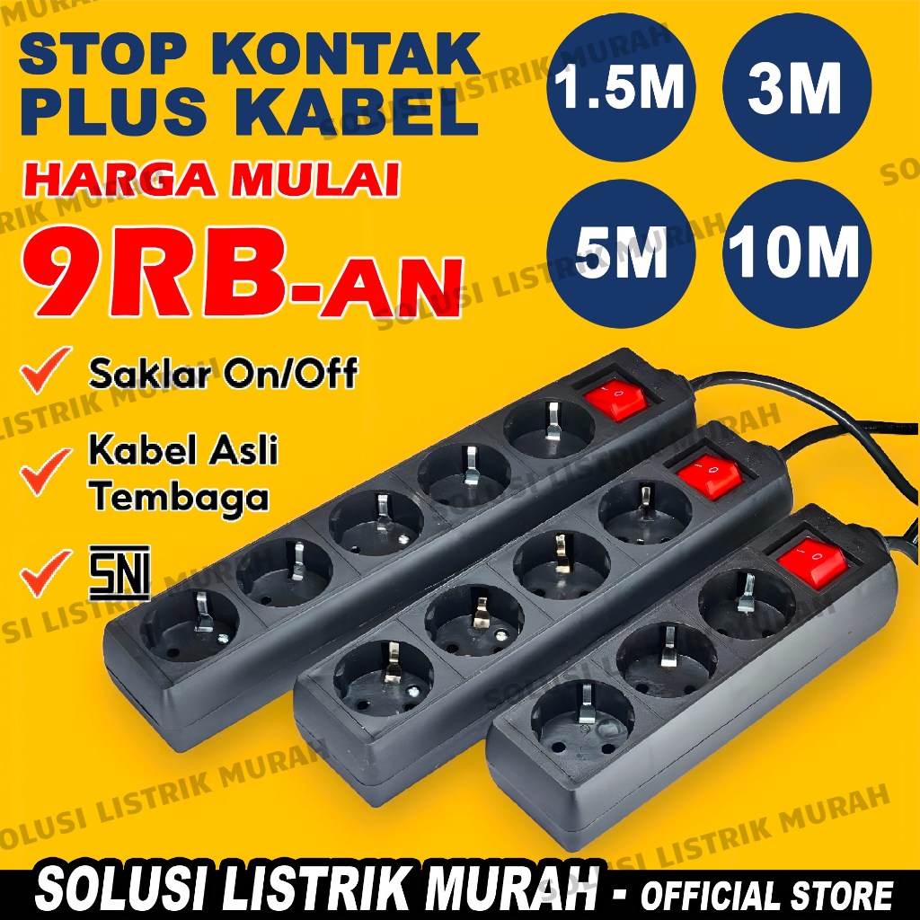 Stop Kontak Arde Hitam SNI Colokan Listrik Kuningan 5, 4, 3 Lubang. Stop Kontak Kabel 1,5 - 3 - 5 - 