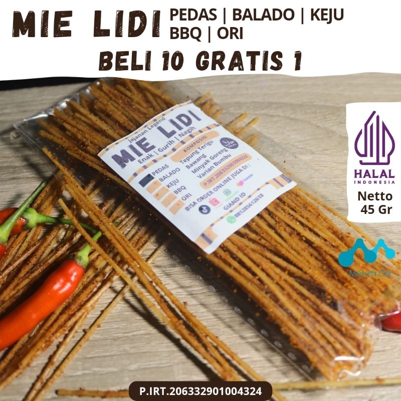 

Mie lidi kemasan 40 gr enak gurih renyah