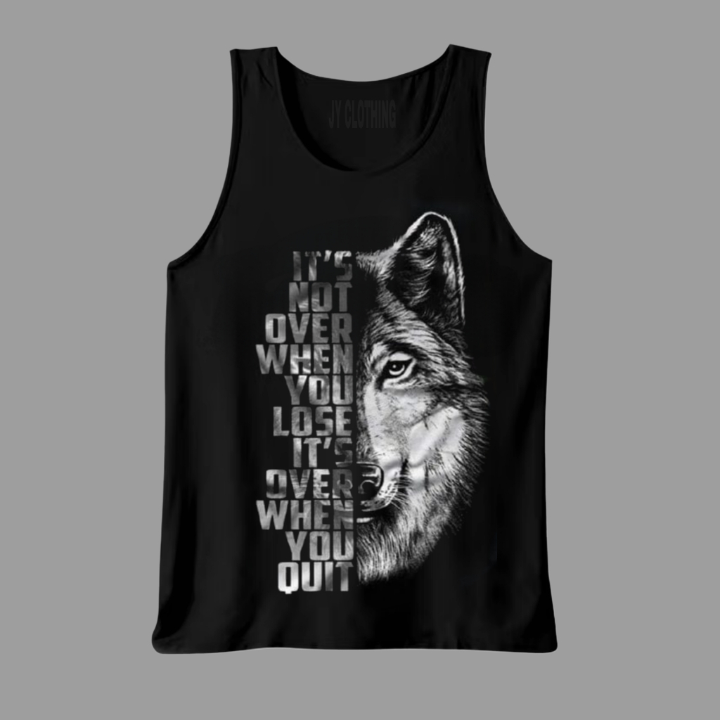 Singlet Pria Hitam Santai Motif Wolf