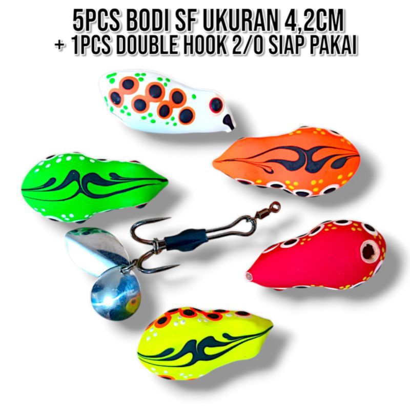 PCS BODI SOFT FROG UKURAN 4,2CM DOUBLE HOOK 2/0 SIAP PAKAI