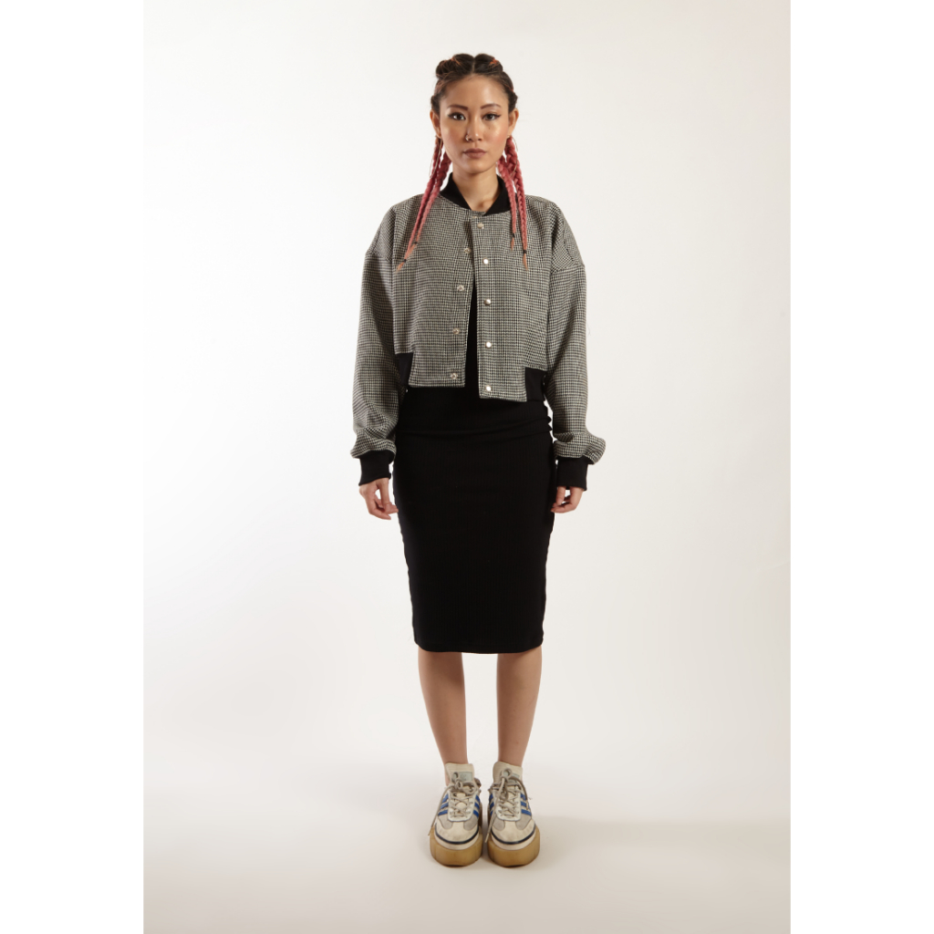 OCWA MAYER HOUNDSTOOTH CROP VARSITY JACKET