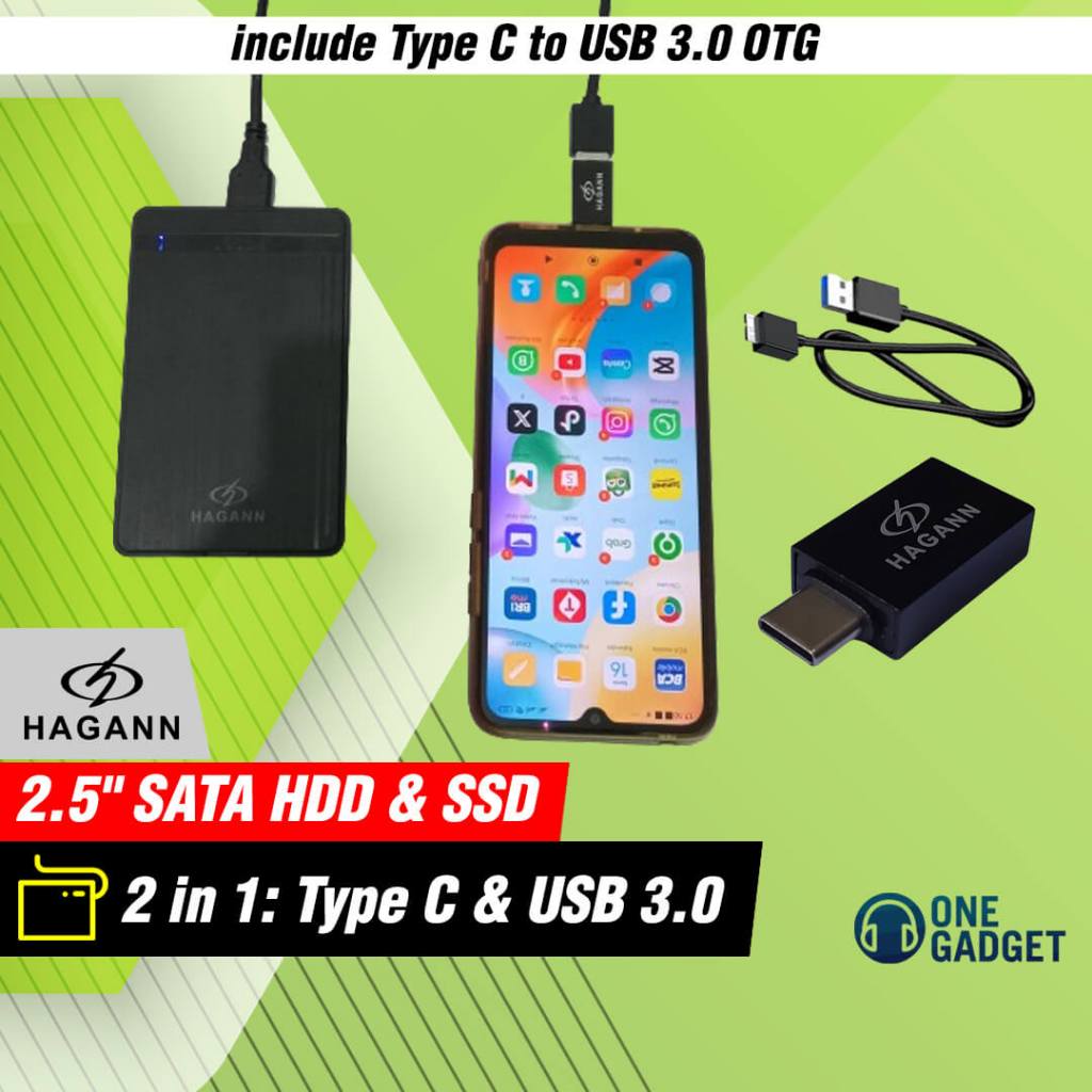 HAGANN HDA-E31 Casing & Konverter OTG Type C Hardisk SSD Eksternal 2.5" USB 3.0 HDD Enclosure SATA W