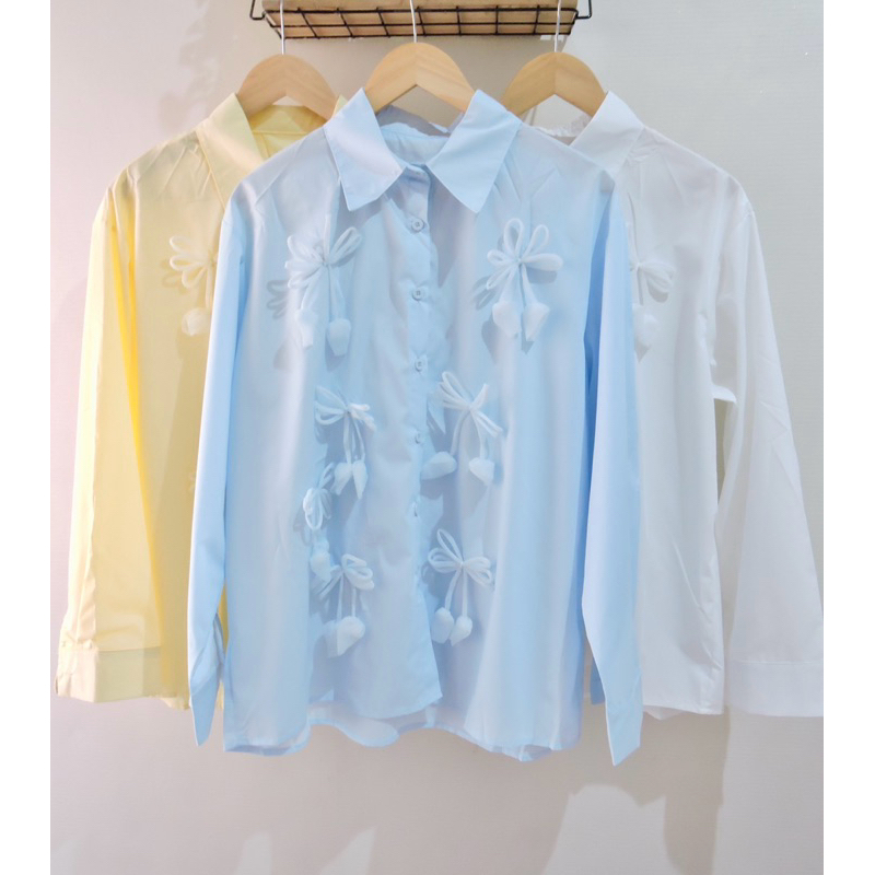 Kemeja Ribbon Bkk / Baju import bangkok / Atasan bangkok / kemeja oversize / kemeja polos / kemeja l