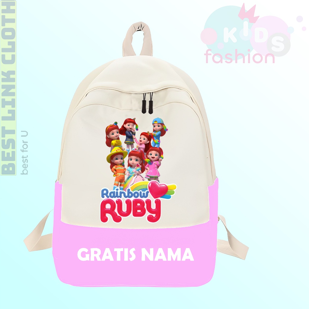 Tas Ransel Anak Sekolah SD TK Rainbow Ruby Karakter Ruby Free Nama
