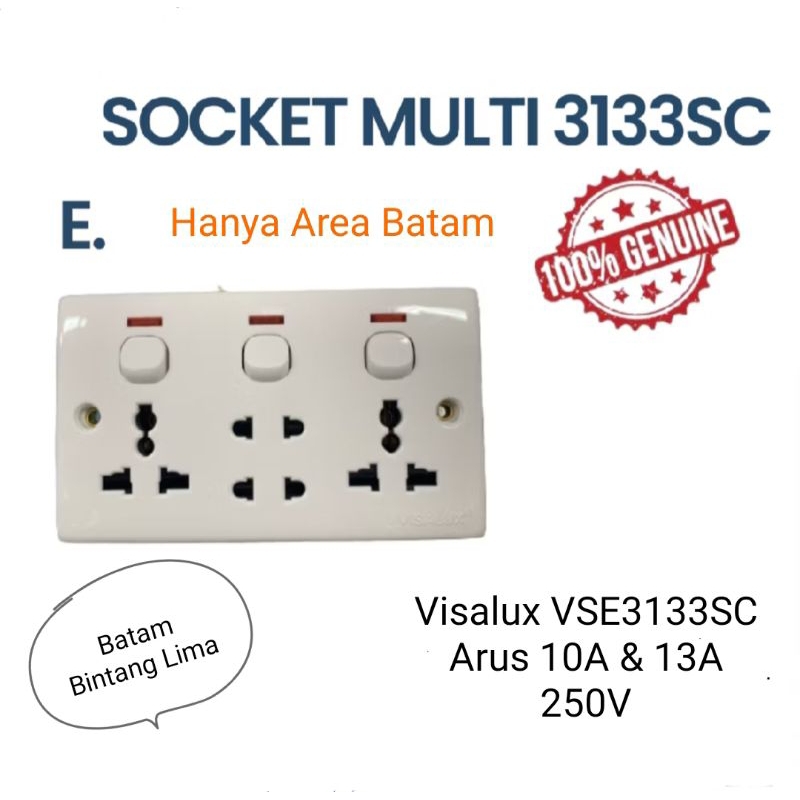 Socket Multi Visalux VSE3133SC Colokan Listrik Lubang 3 & 2 Arus 10A & 13A 250V
