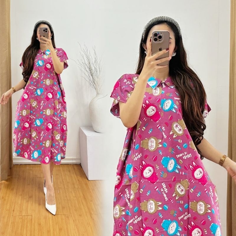 FIONA DASTER LOWO JUMBO LD 130 POLOS MOTIF LABUBU SALUR BUNGA RAYON  PREMIUM BUSUI FIRENDLY / DASTER