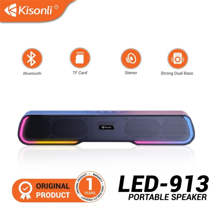 KISONLI Speaker Portable Bluetooth LED-913 Stereo Bass