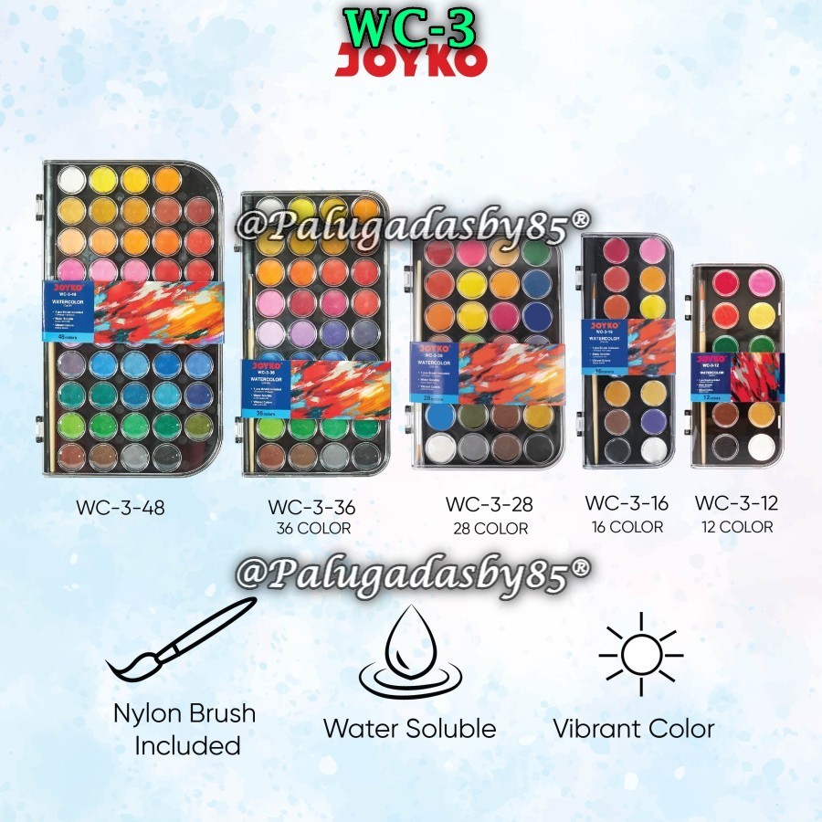 

(1 Set) Cat Air JOYKO WC-3-48 WC-3-36 WC-3-28 WC-3-16 WC-3-12 / Watercolor Set Cat Air Joyko WC-3