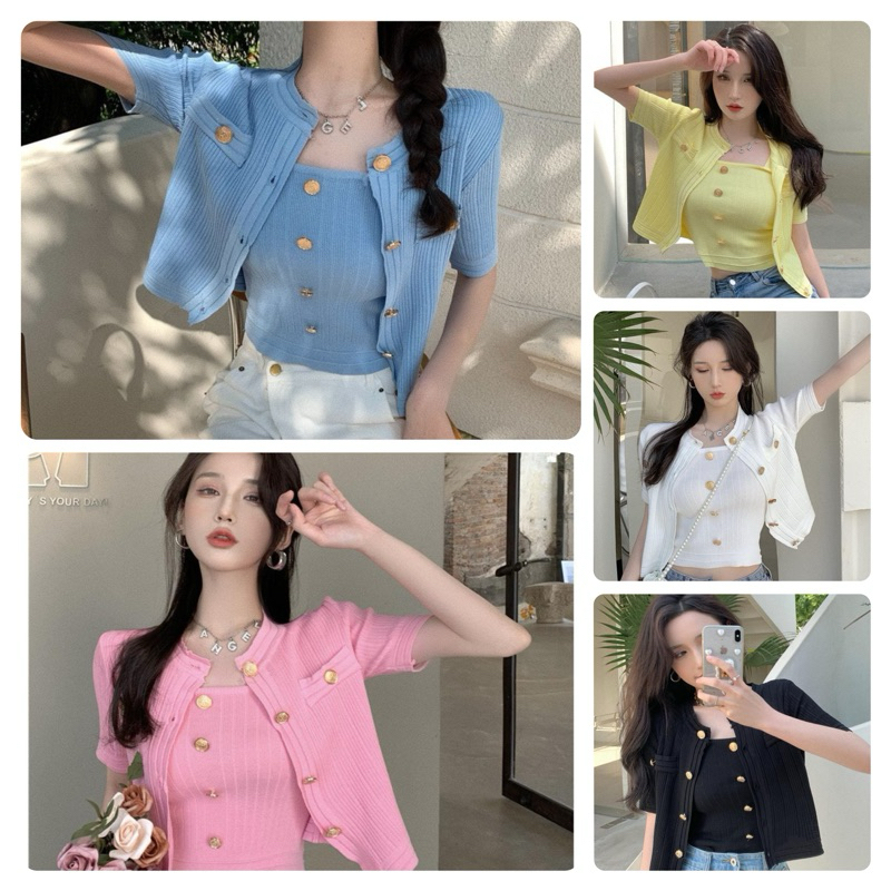OneSet Atasan Rajut Wanita Square Neck Korean Style 5 Warna M674