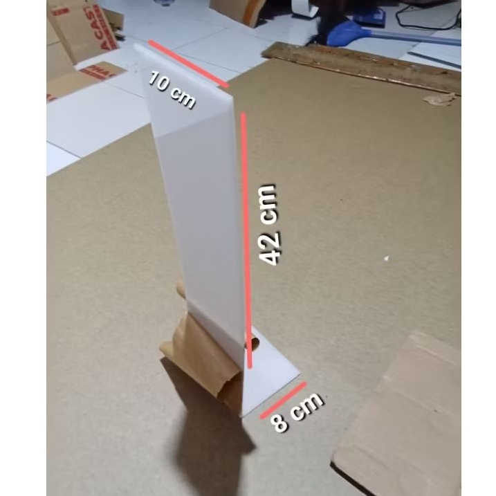 

akrilik putih susu model L siku 42 x 10 cm kaki 8 cm tebal 3 mm