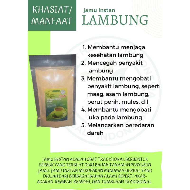 

Mustika Herbal Indonesia Jamu Instan, Jamu Serbuk, Wedang Instan LAMBUNG 1 pouch berat bersih 150 gr