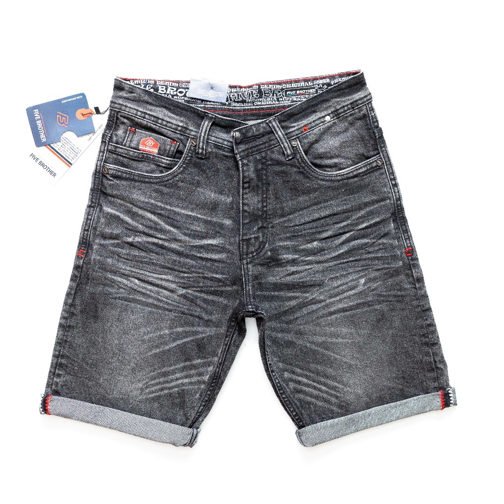 FIVE BROTHER Celana Jeans Pendek Pria Stretch Melar Original Wisker  Ringkel Selvedge