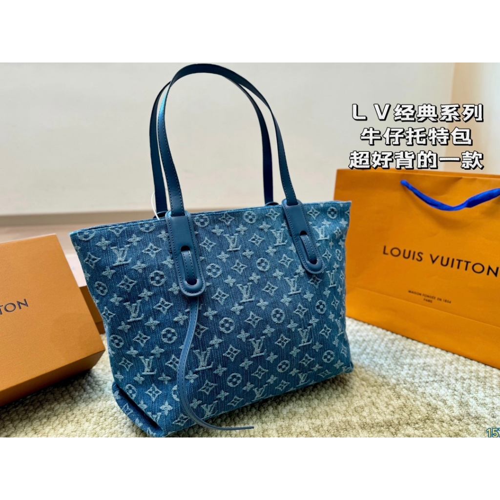 Original 2024 LV Classic Series Denim Tote Bag Fashionable Bag