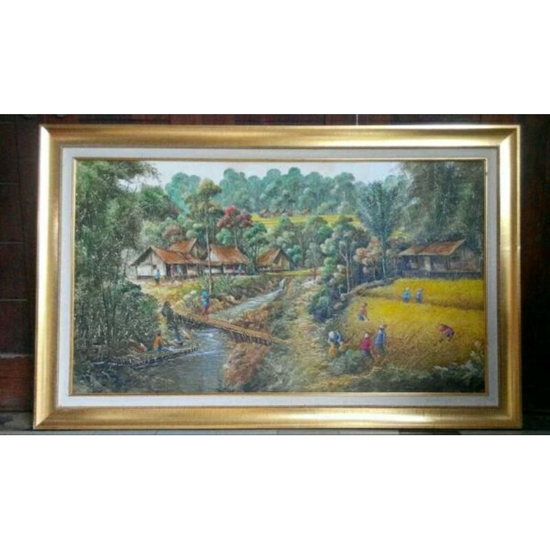 lukisan kanvas pemandangan sawah
