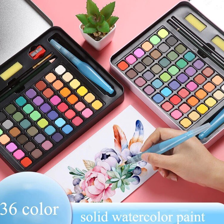 

Super Hadiah Cat Air 3648 Warna Watercolor Set Alat Cat Air termasuk kuas dan kertas gambar Watercolour Water color Melukis Alat Lukis solid watercolor