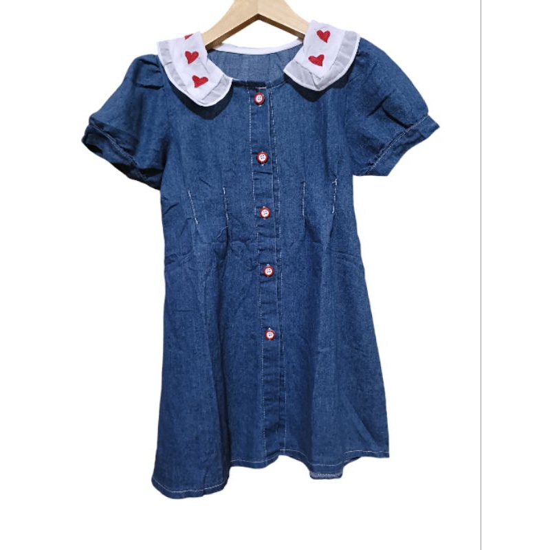 Dress Jeans Love Bordir Anak  Perempuan Baju Denim Cewek Nyaman Dipakai Bahan Lembut Untuk Bayi Dan 