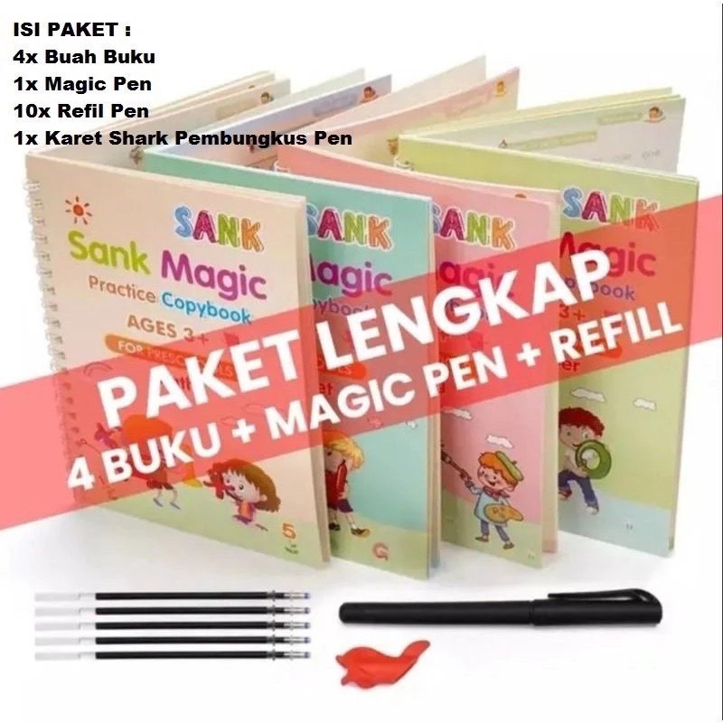 

Sank Magic Book 1 Set Isi 4 Buku + Pulpen Buku Latihan Menulis Anak Huruf dan Angka