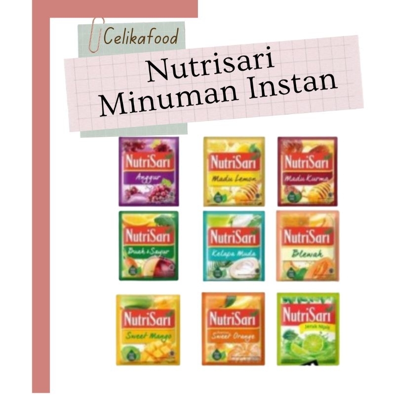 

Nutrisari 1 Renceng Minuman Sachet Orange Mangga Sweet Manggo Jeruk Peras Leci