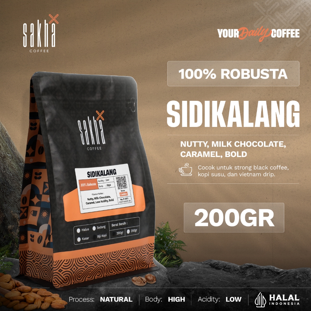 

Kopi Robusta Sidikalang Asli Coffee Roast Beans Espresso 200 Gram Biji Bubuk Sakha Roastery