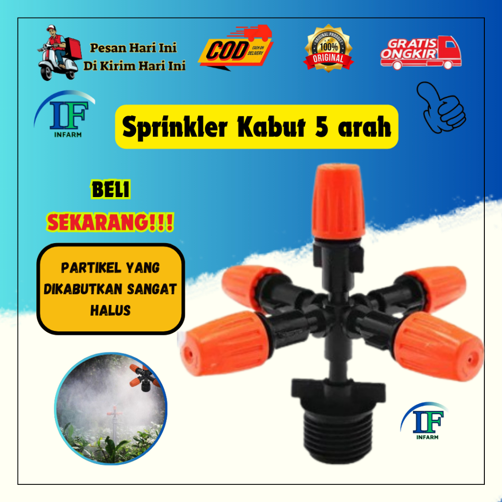 Sprinkler Pertanian Sprayer Kabut 5 Arah Srapyer Taman Kebun Way Nozzle Mist Sprayer 1/2 Inchi INNFA