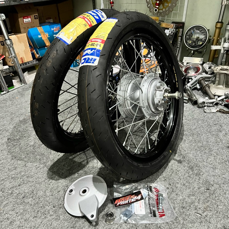 paket velg set takasago hitam Set tromol depan KLX D-Tracker tromol belakang rxking set original PNP