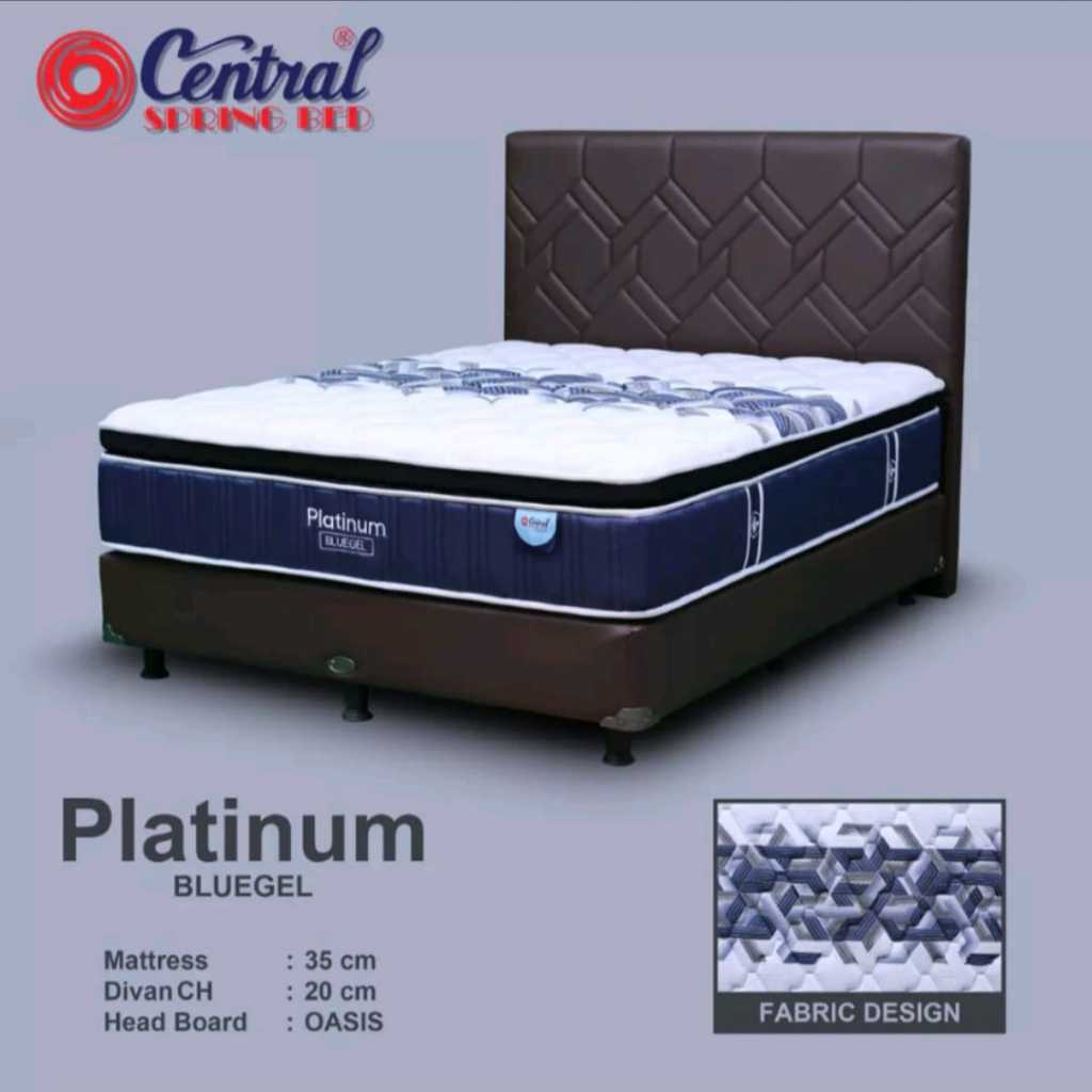 Kasur Springbed Central New Gold Platinum Blue Gel 160x200 + Divan + Sandaran ( Full Set )