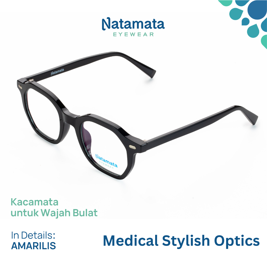 Natamata Face Shape: Frame Amarilis Hitam - Kacamata untuk Wajah Bulat - Anti Radiasi/Photochromic/B