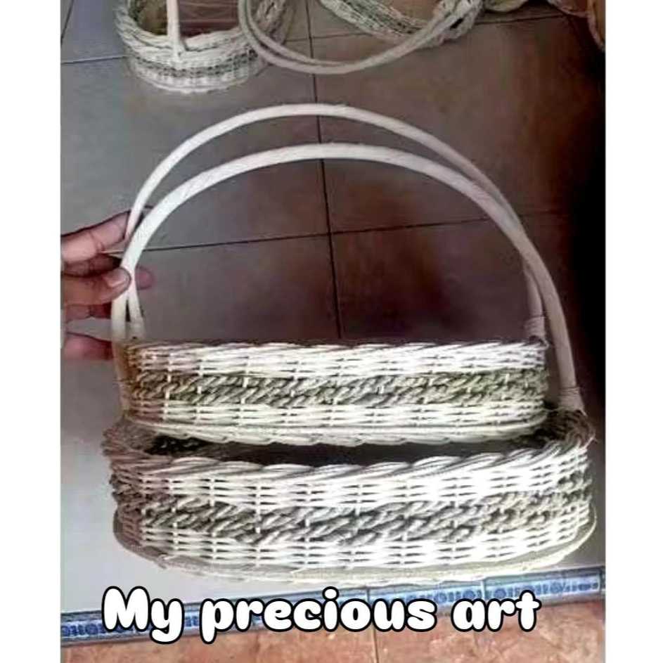 DISKON MURAH DAPET 2PCS!!! Keranjang Rotan Parcel Anyaman Oval Strip Tali Eceng Baki Seserahan Lamar